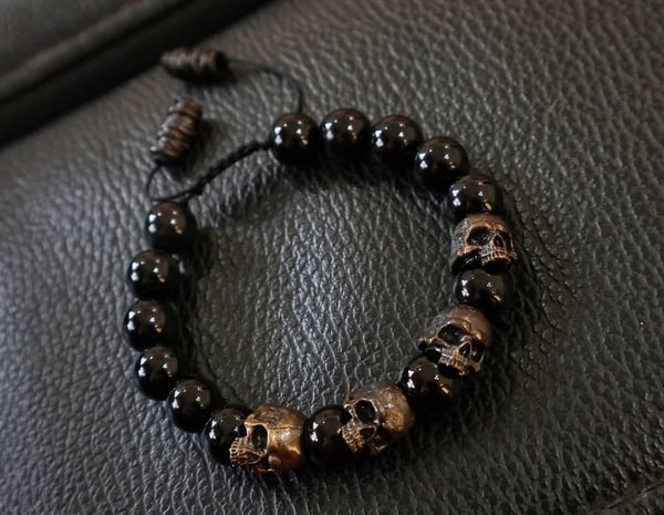 🔥 The Sterling silver Skull Army Onyx Bead Bracelet
