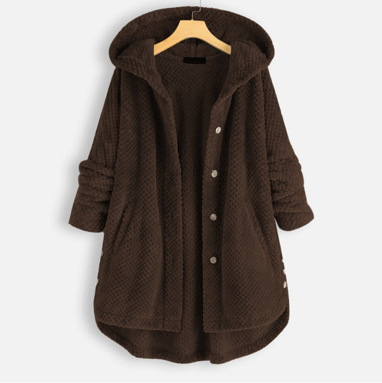 Women's Elegant Pure Color Hooded Double-Sided Velvet Sweatshirt Coat