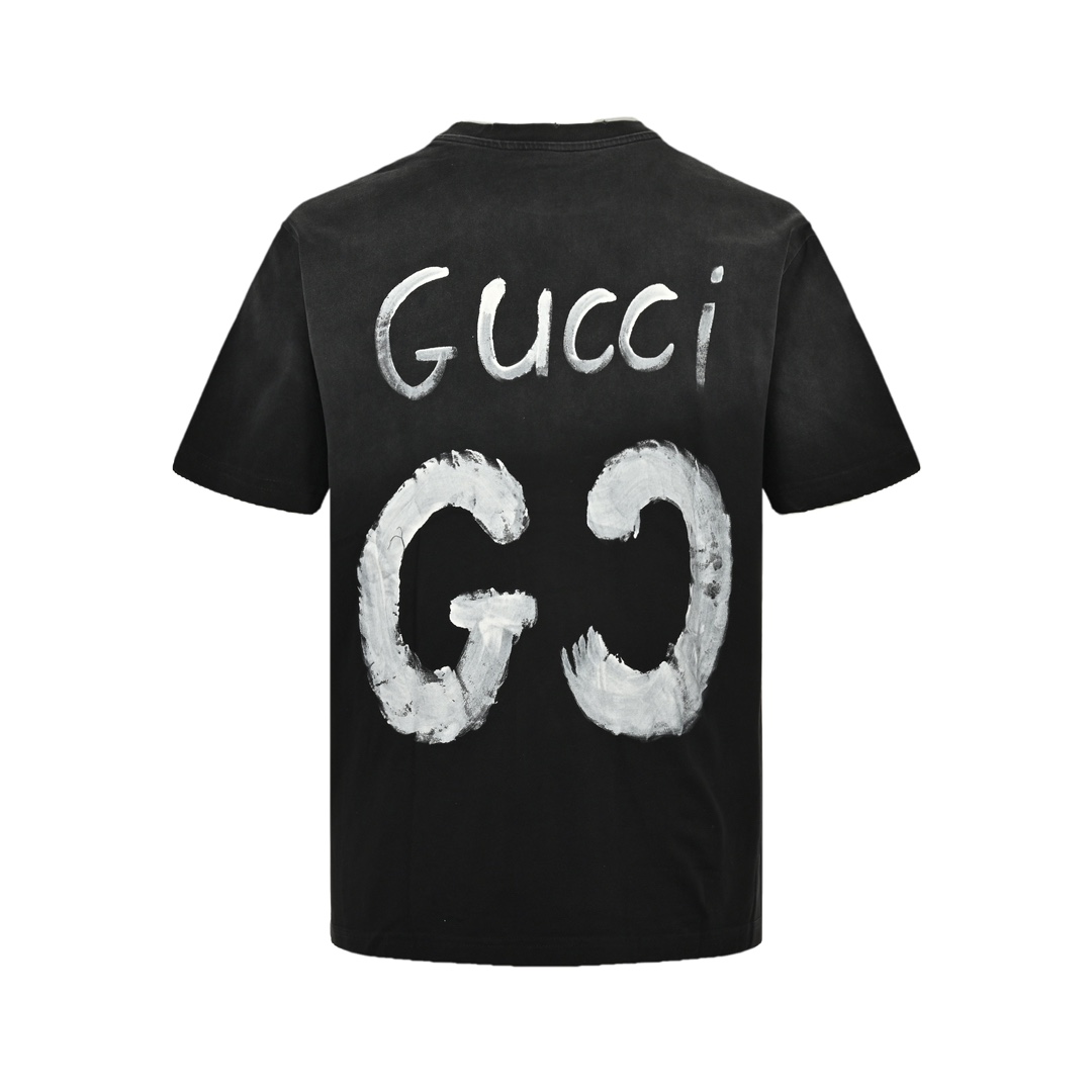 Gucci 24ss hand-painted graffiti double G washed short sleeves