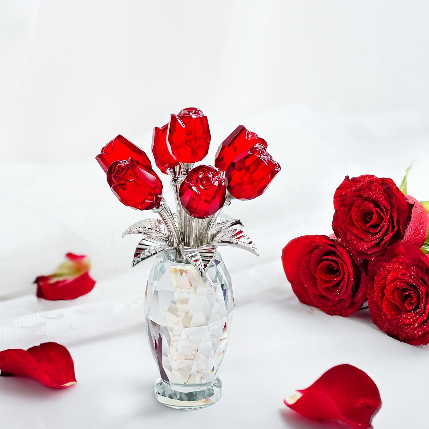 🔥ON SALE🔥Crystal Rose Flower Figurine with Vase