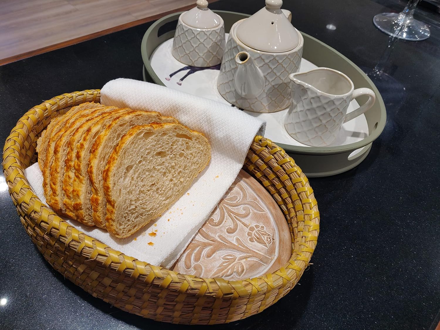 World Class - Artisan Handmade Bread Warmer Basket with Terracotta Stone-Gift for Bakers Sourdough, Hostess Gifts New Home, Mom Dad Birthday