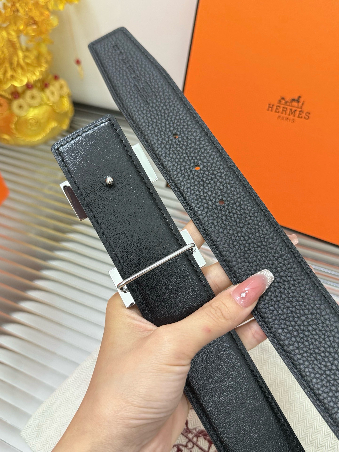 Hermès TOGO calfskin double-sided belt width 3.8CM