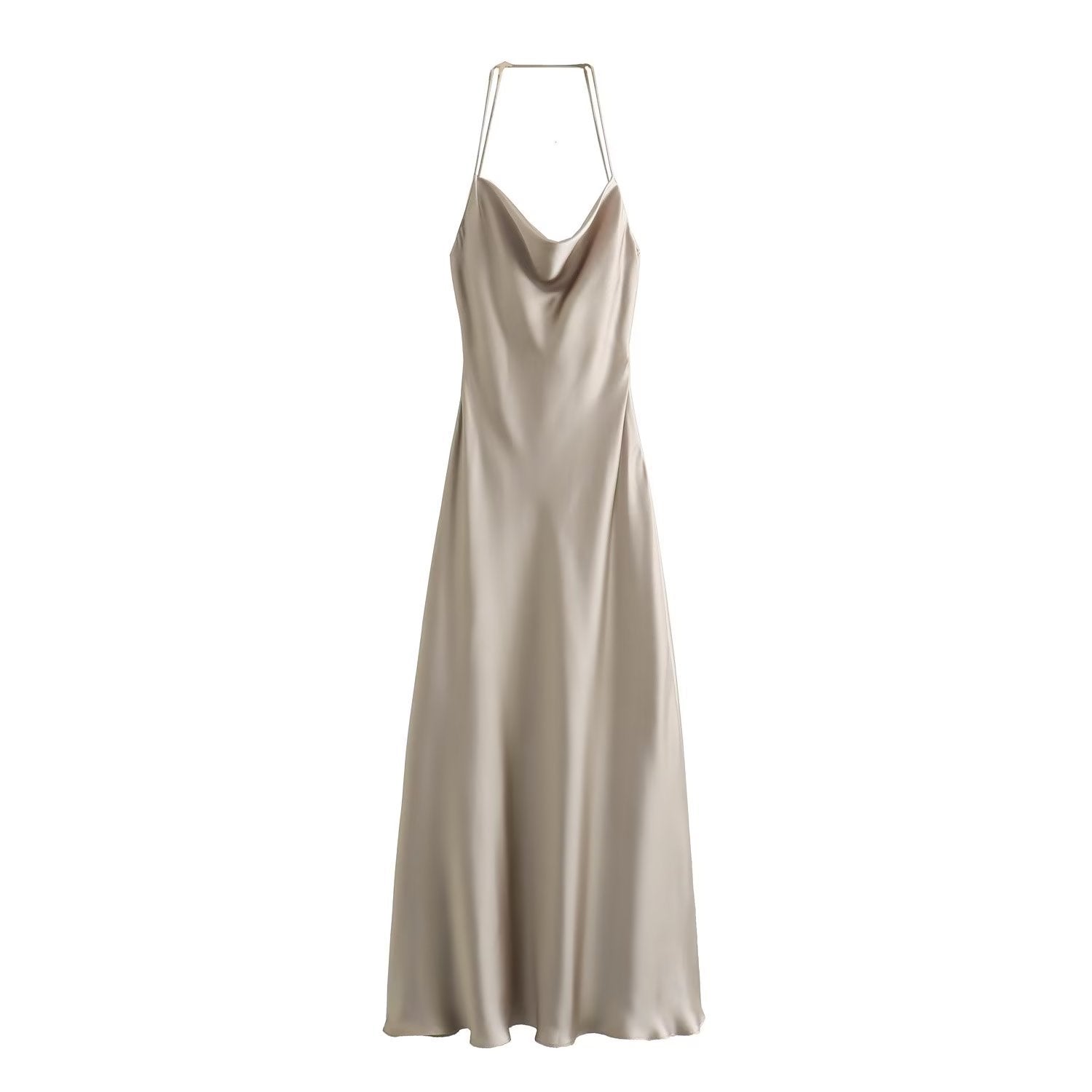 Women's High-Waisted Backless Midi Dress in European and American Style