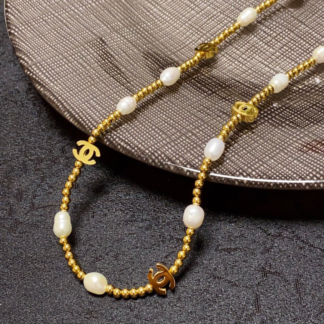 Chanel Natural Freshwater Pearl Gold Necklace