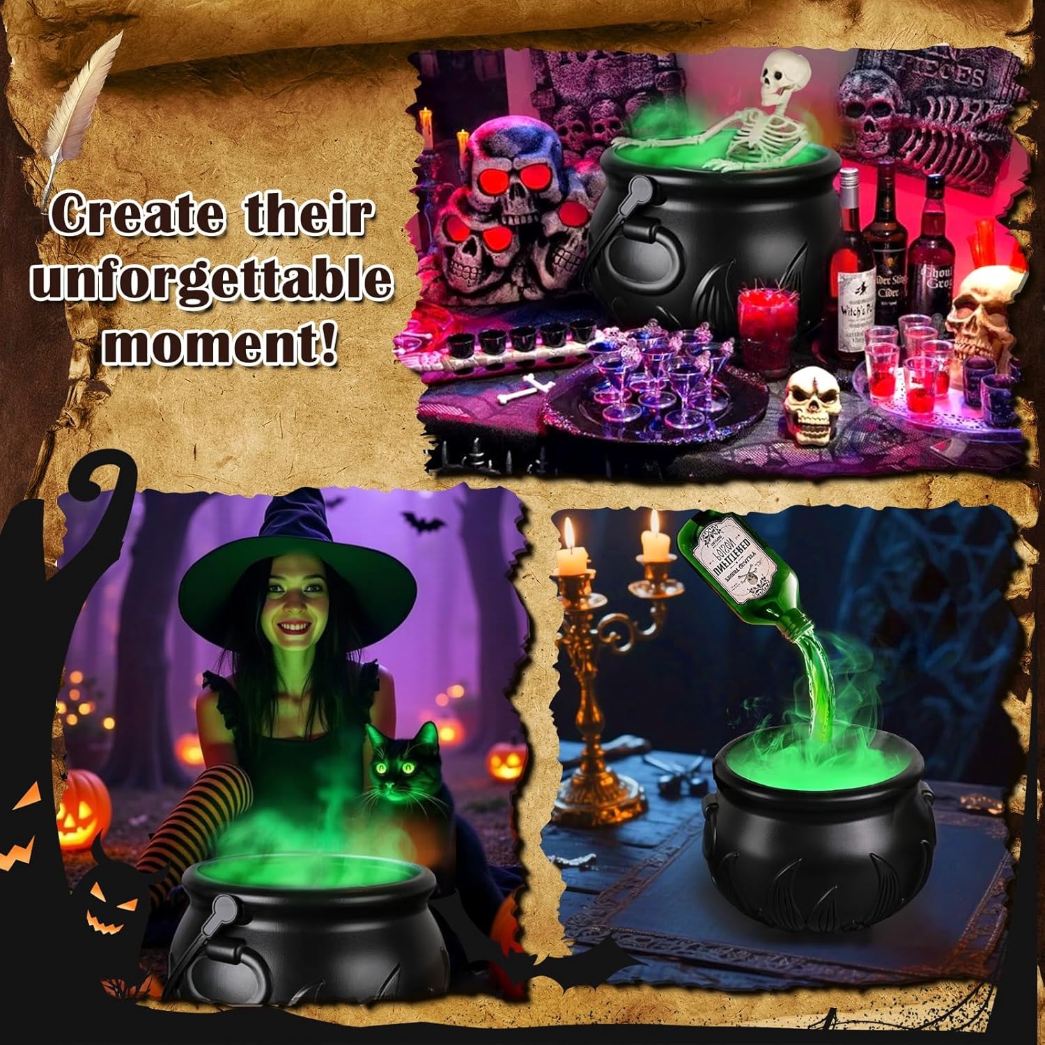 🏆Flash Sale⚡Cauldron Halloween Decor with Magic Floating Potion Bottles and Diffuser