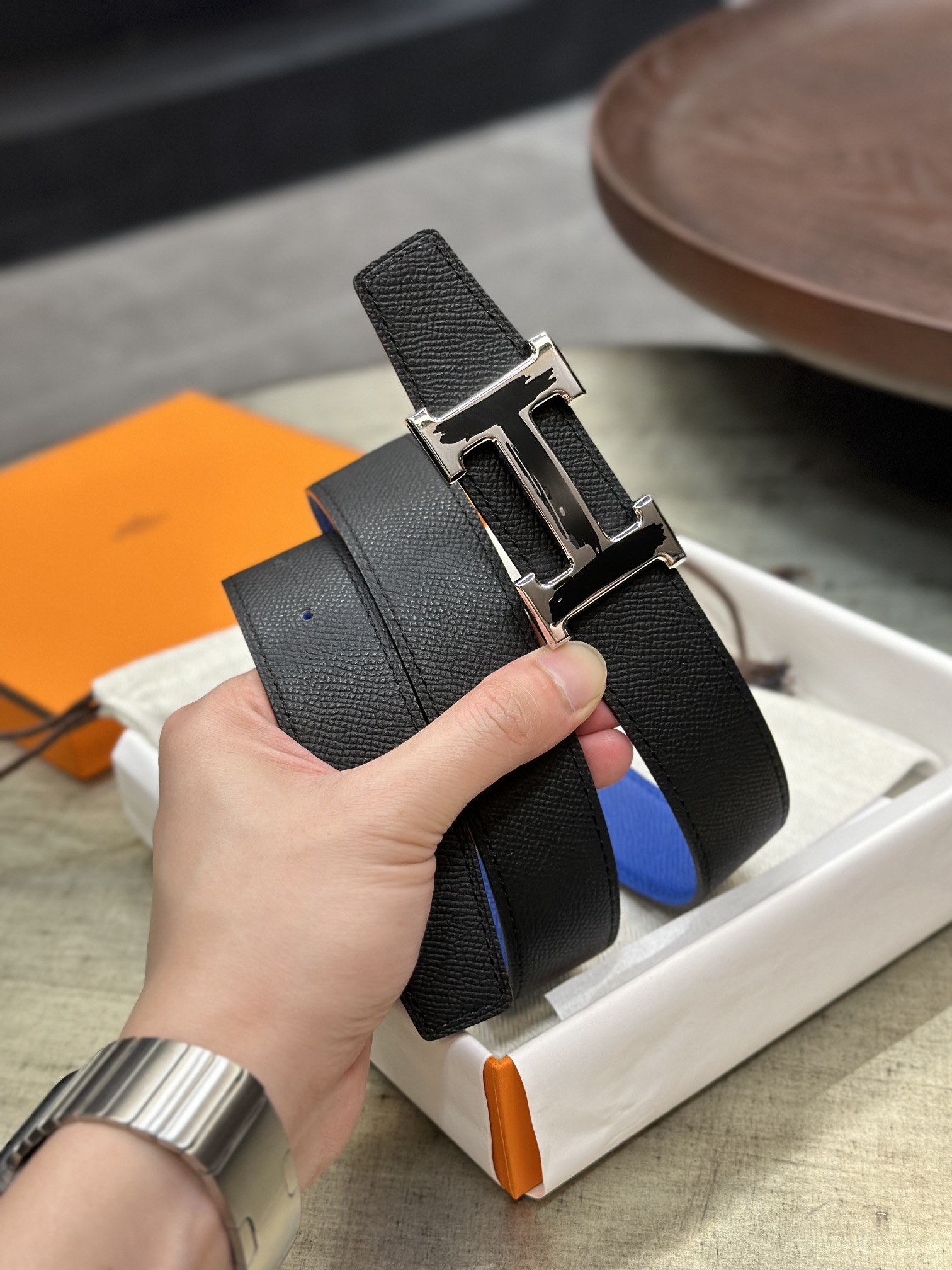 Hermès epsom double-faced calfskin belt 3.2CM wide