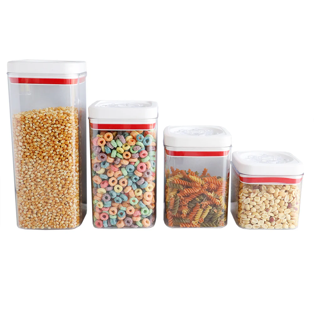 Home Basics 4 Piece Twist N..Lock Air-Tight Plastic Square Canister Set, Clear