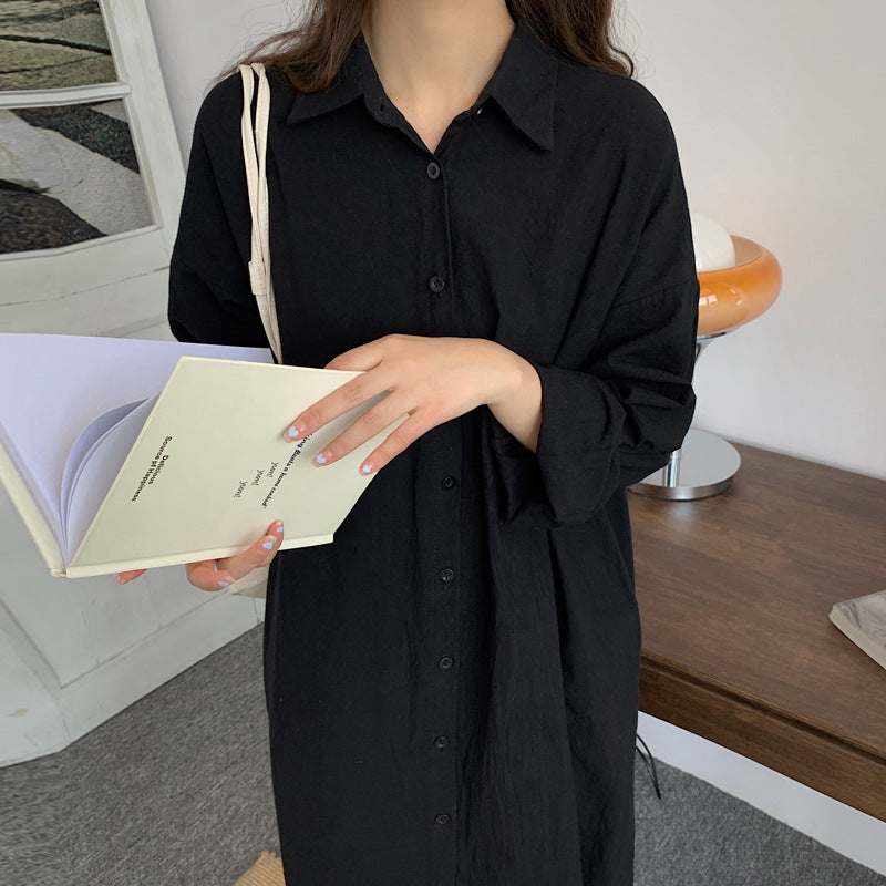 Shirt Dress High Grade Summer Women Niche Age Reducing Solid Color Loose Fitting Maxi Dress