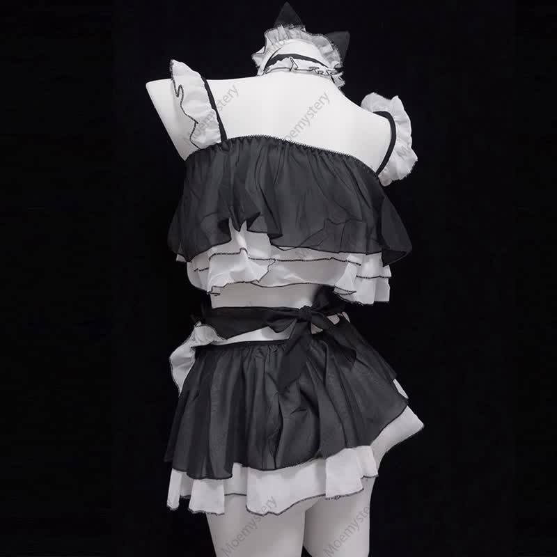 Ruffle Chiffon Cat Ears Tank Top Lingerie Set
