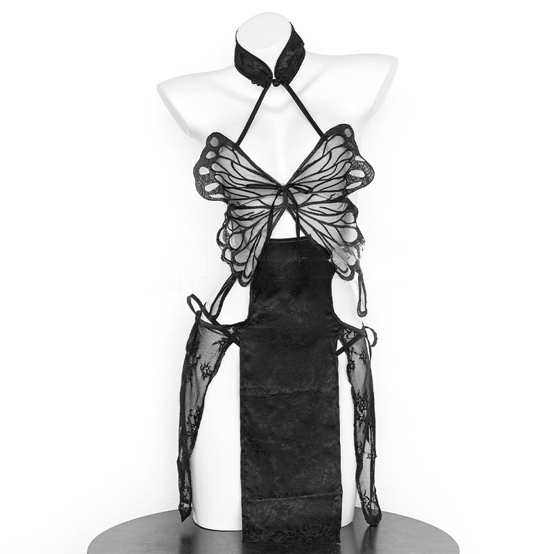 Butterfly See-through Backless Lingerie Dress