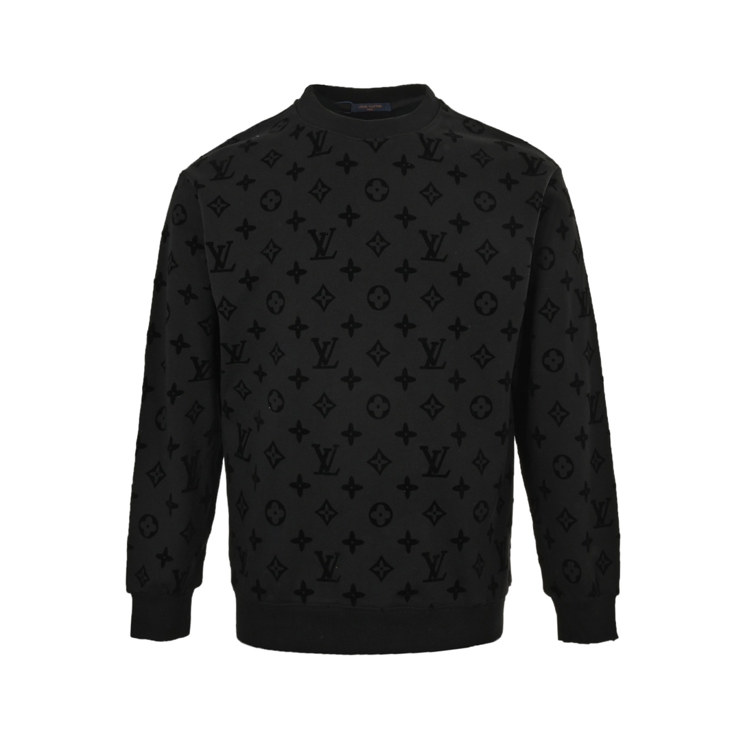 Louis Vuitton 24Fw all-over monogram flocked print crewneck sweatshirt