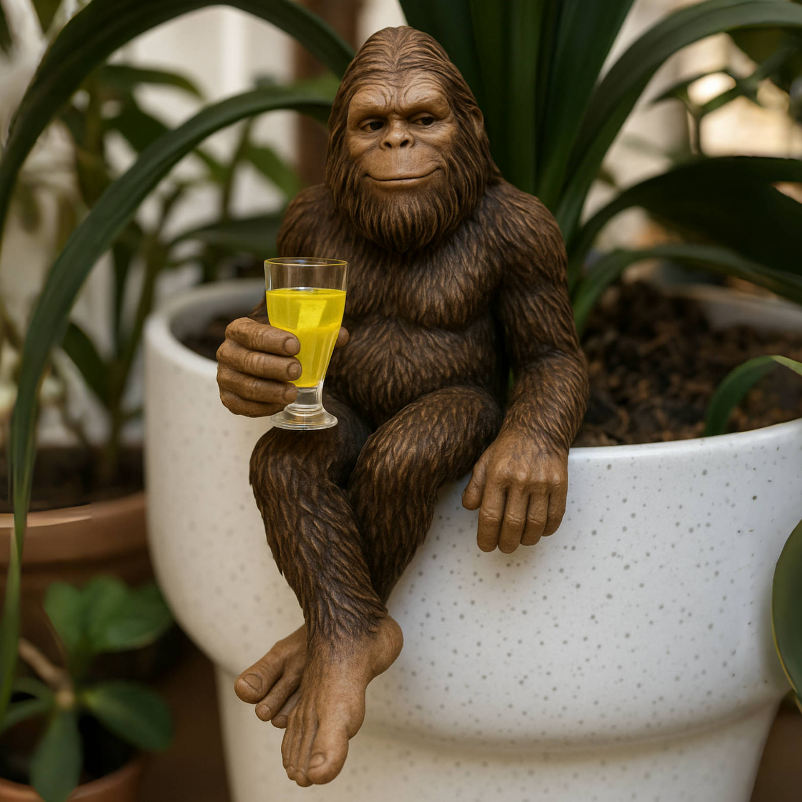 Drinking Little Monster Bonsai Ornament