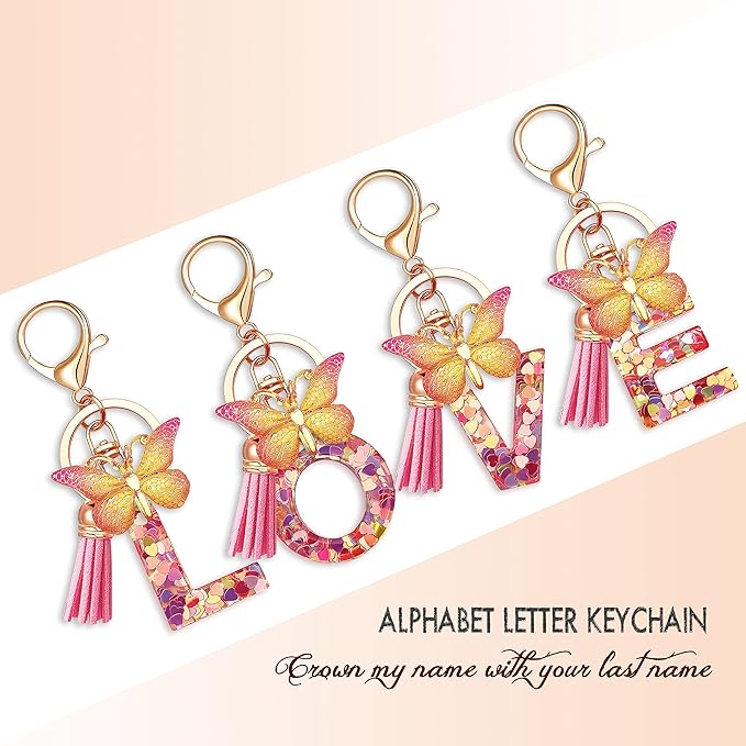 ✨✨Heart sequin butterfly letter tassel keychain(Choose your own name keychain)