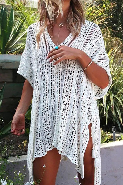 Heididress V Neck Hollow Out Printed Cover Up Dress