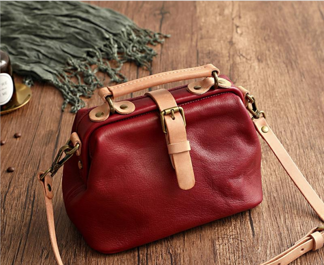 Contrast Color Vegetable Tanned Tree Cream Leather Handbags Portable Messenger Bag