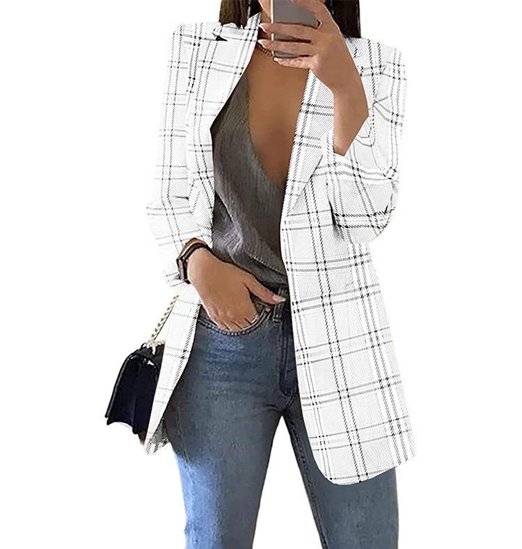 European and American Fashion Plaid Casual Suit Coat for Women with Slim Fit