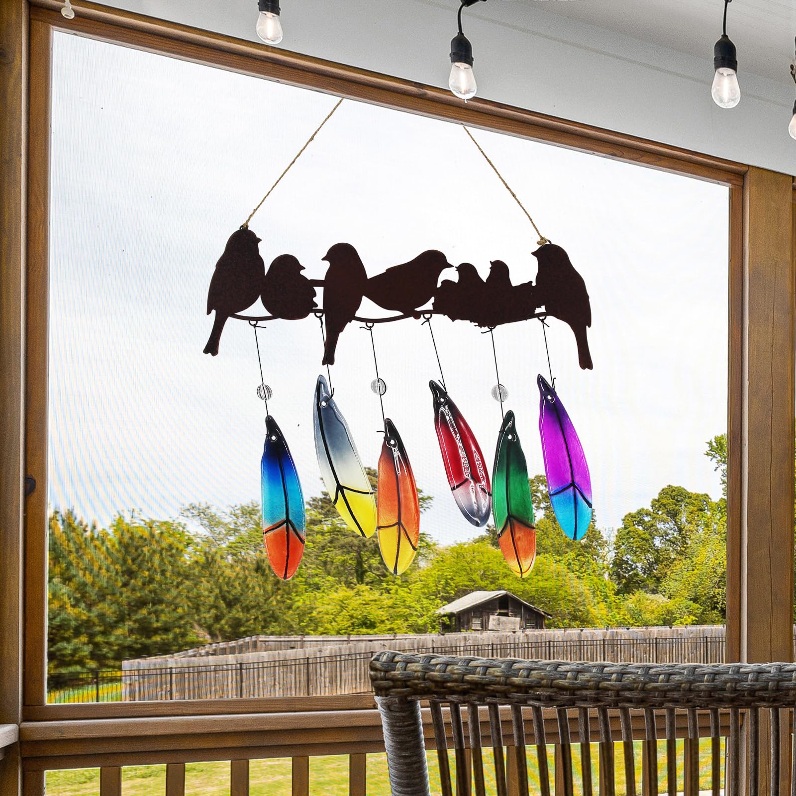 🔥Last Day 50% OFF🔥Colored Glass Memorial Wind Chimes-Metal Bird Yard Art