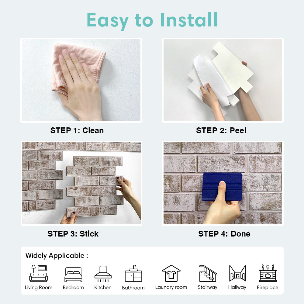 3D Whitewash Faux Brick Peel and Stick Wall Tile