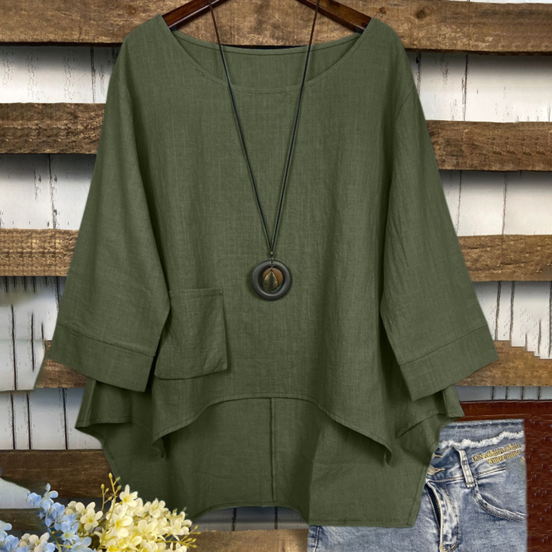 Irregular Hem Pocket Comfy T-Shirt