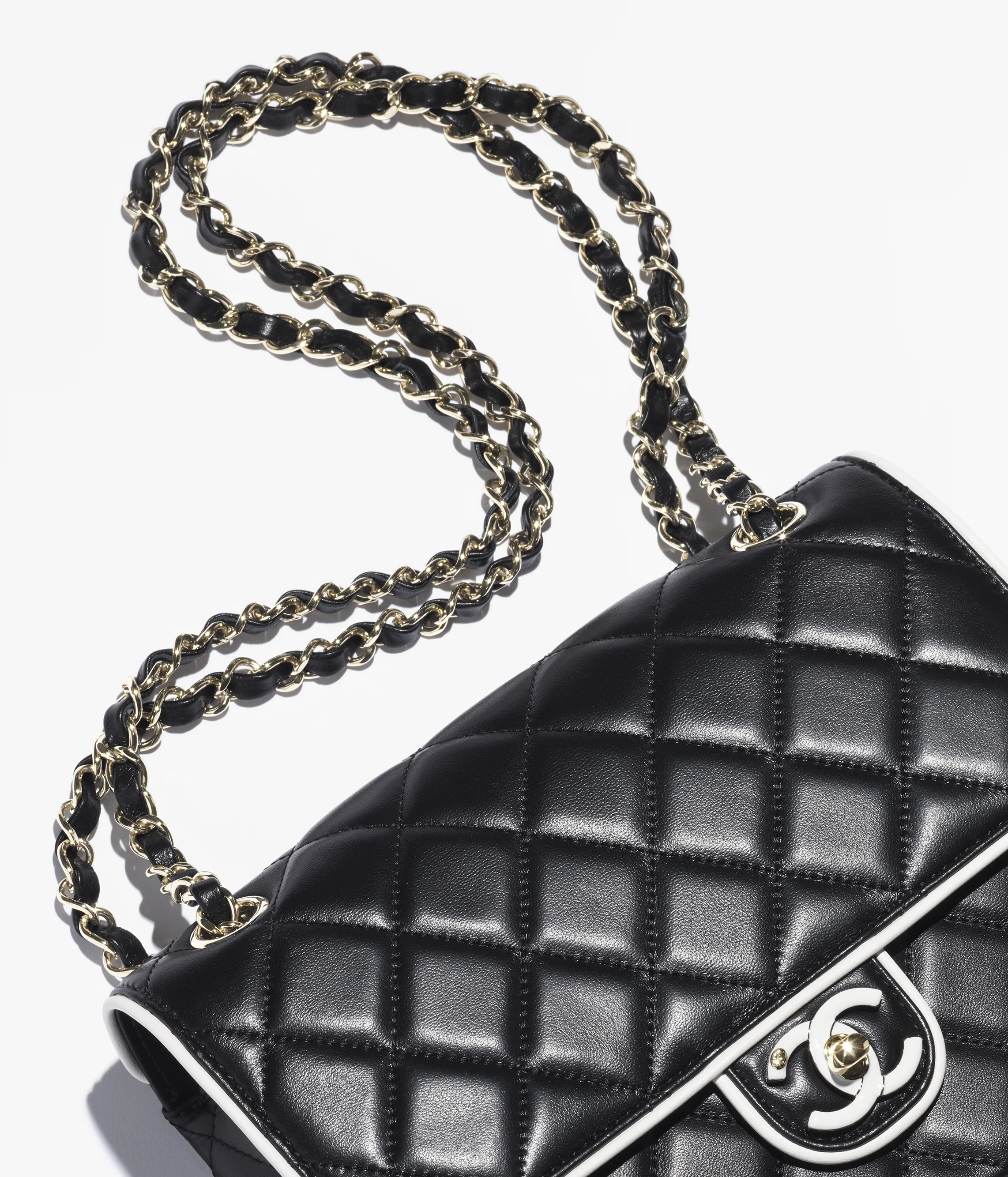Chanel Flap Bag Lambskin & Gold-Tone Metal Black & White AS5150-B19381-NAFJO
