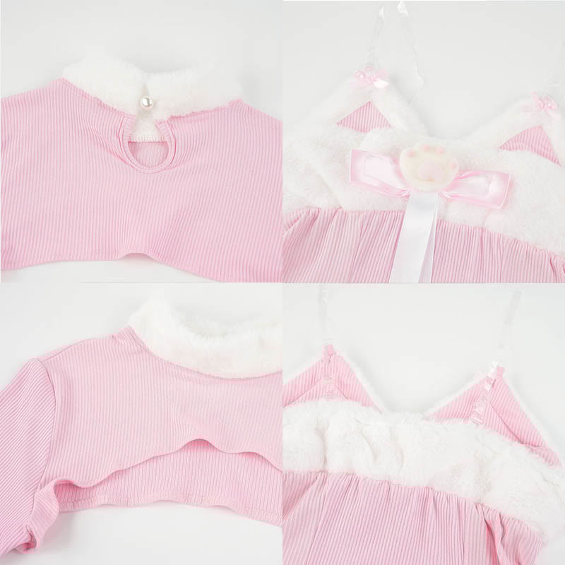 Kawaii Cat Ears Bow Knot Fuzzy Dress Lingerie Set