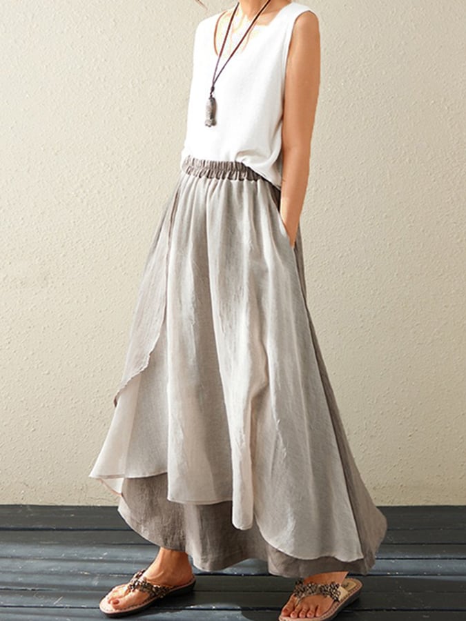 Cotton Irregular Panel Skirt