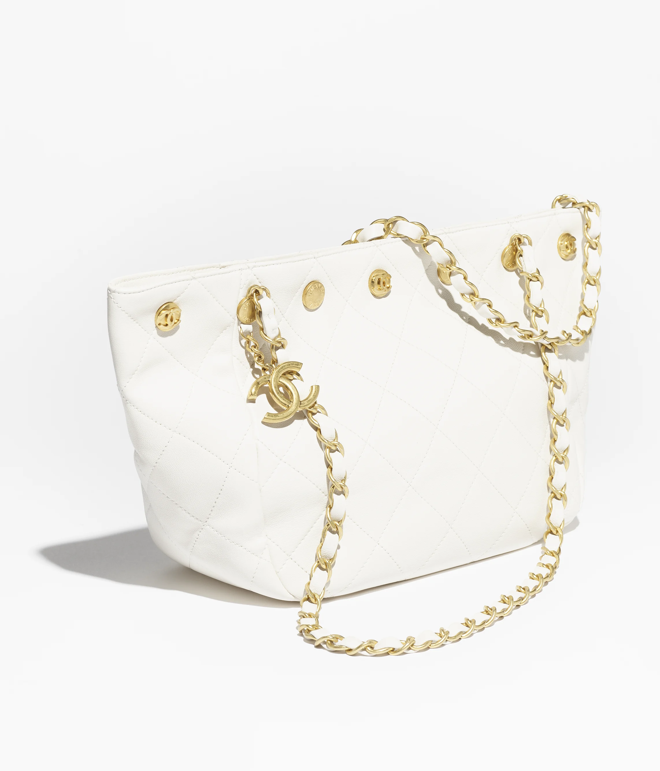 Chanel Small Shopping Bag Shiny Lambskin & Gold-Tone Metal White AS5418-B19775-10601