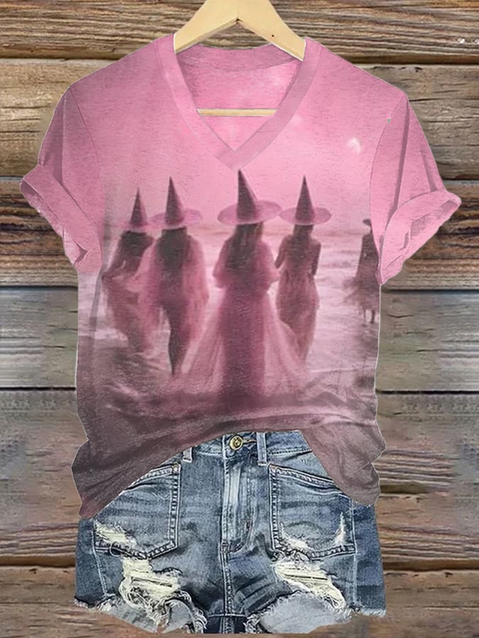 🔥Buy 3 Get 10% Off🔥Women's Halloween Witch Print V-Neck T-Shirt