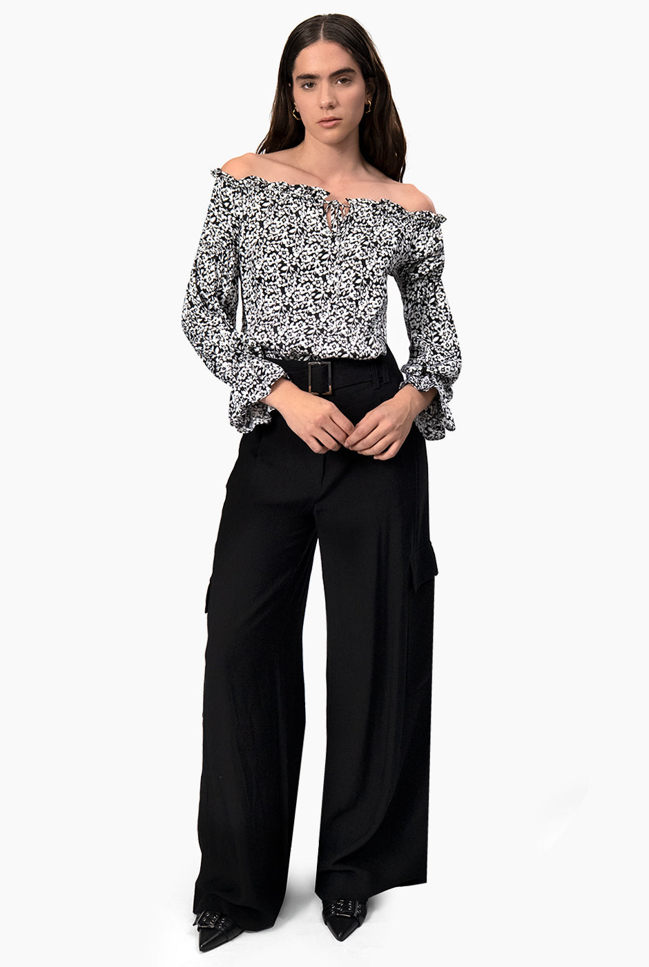 Blusa estampada de hombros caidos