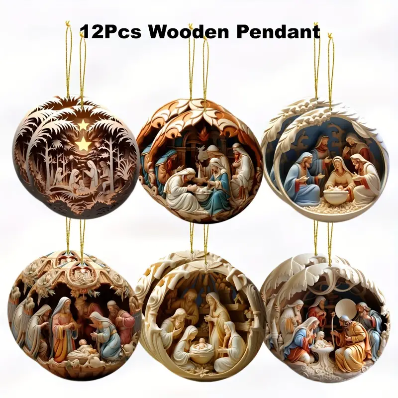 ON SALE🔥6Pcs/Set 3D Effect Double-Sided Nativity Scene Wooden Decoration -Buy 4 Sets Free Shipping