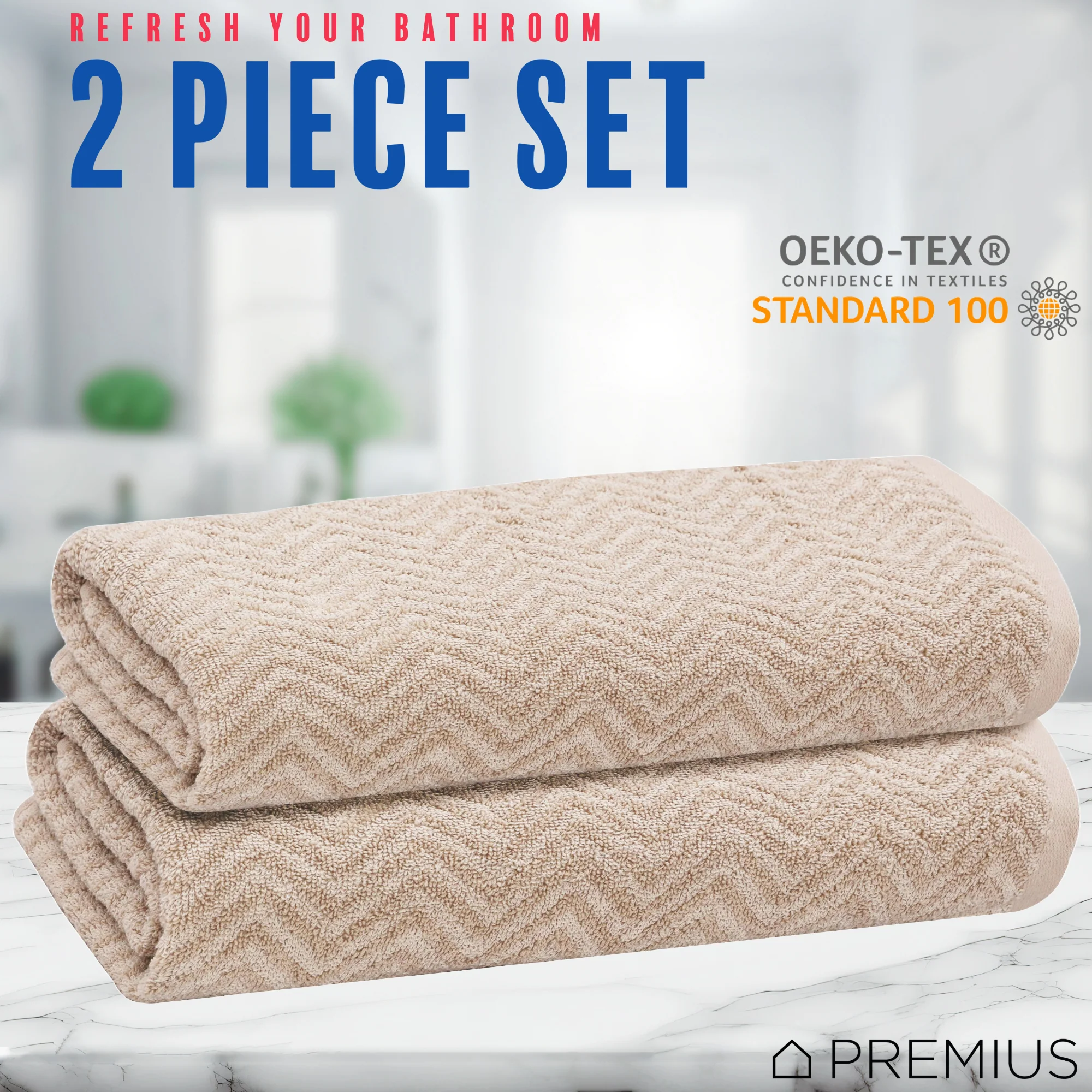 PREMIUS 2 Pack Chevron 100% Cotton Yarn Dyed Bath Sheet Towel, 32x64 Inches