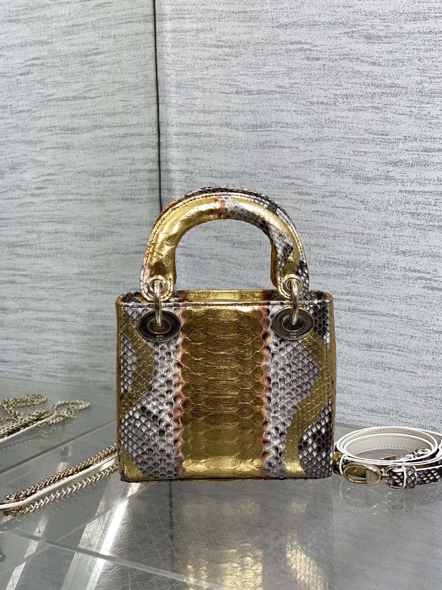 Dior Lady three-grid rare snakeskin Princess Diana bag