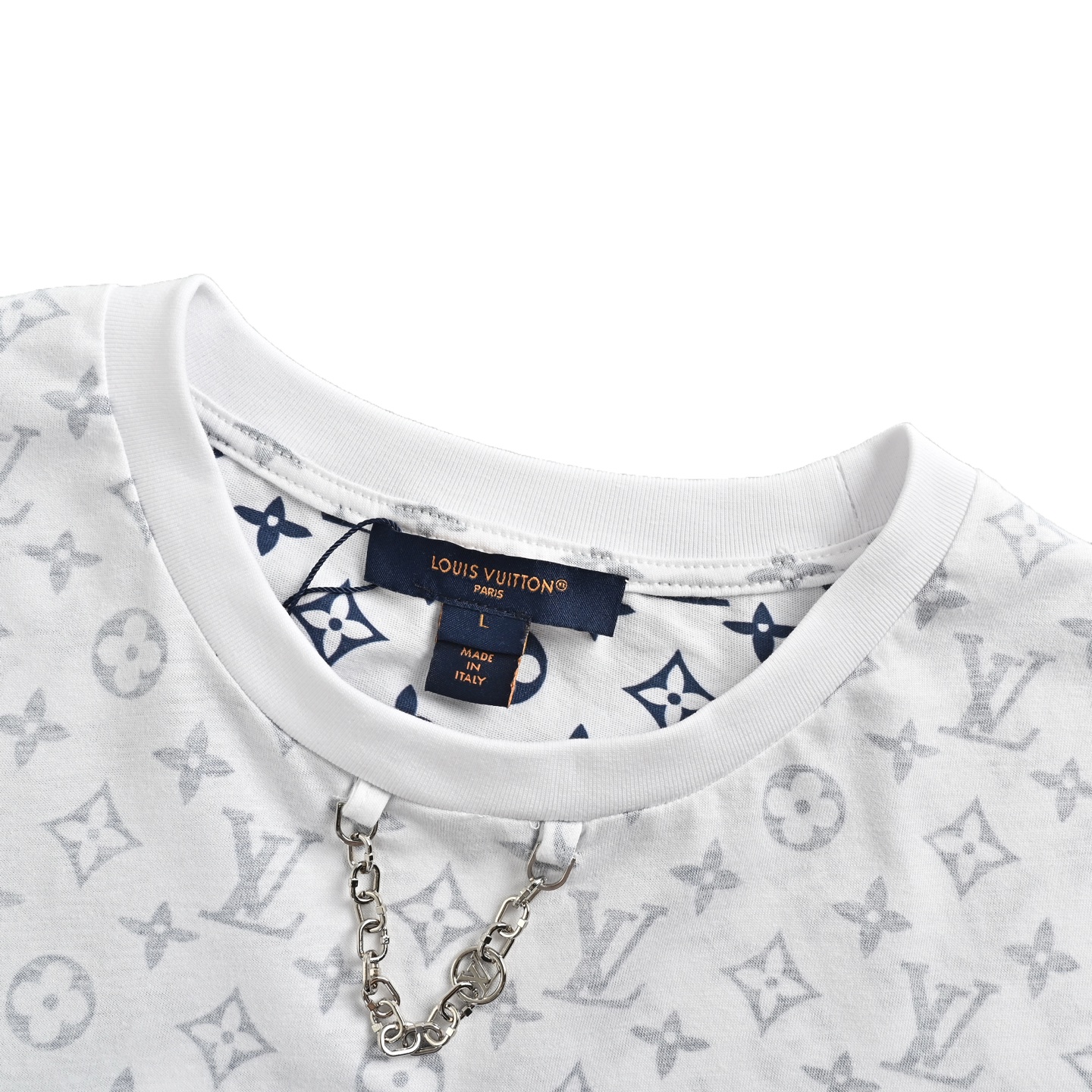 Louis Vuitton Collar Chain Full Print Round Neck Short Sleeve