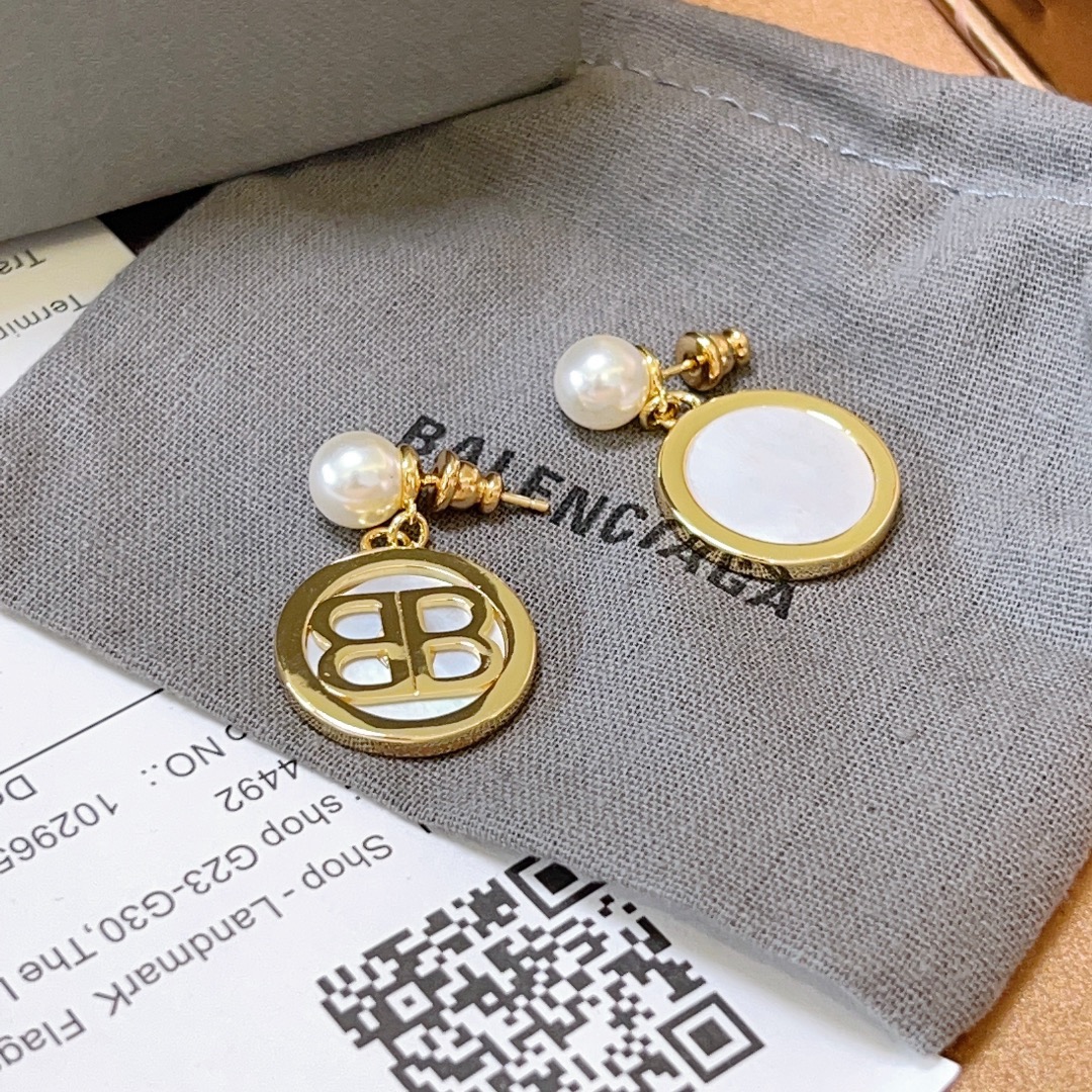 Balenciaga BB Hoop Pearl Earrings