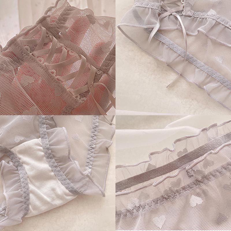 Love Heart Lace Up Mesh Panty