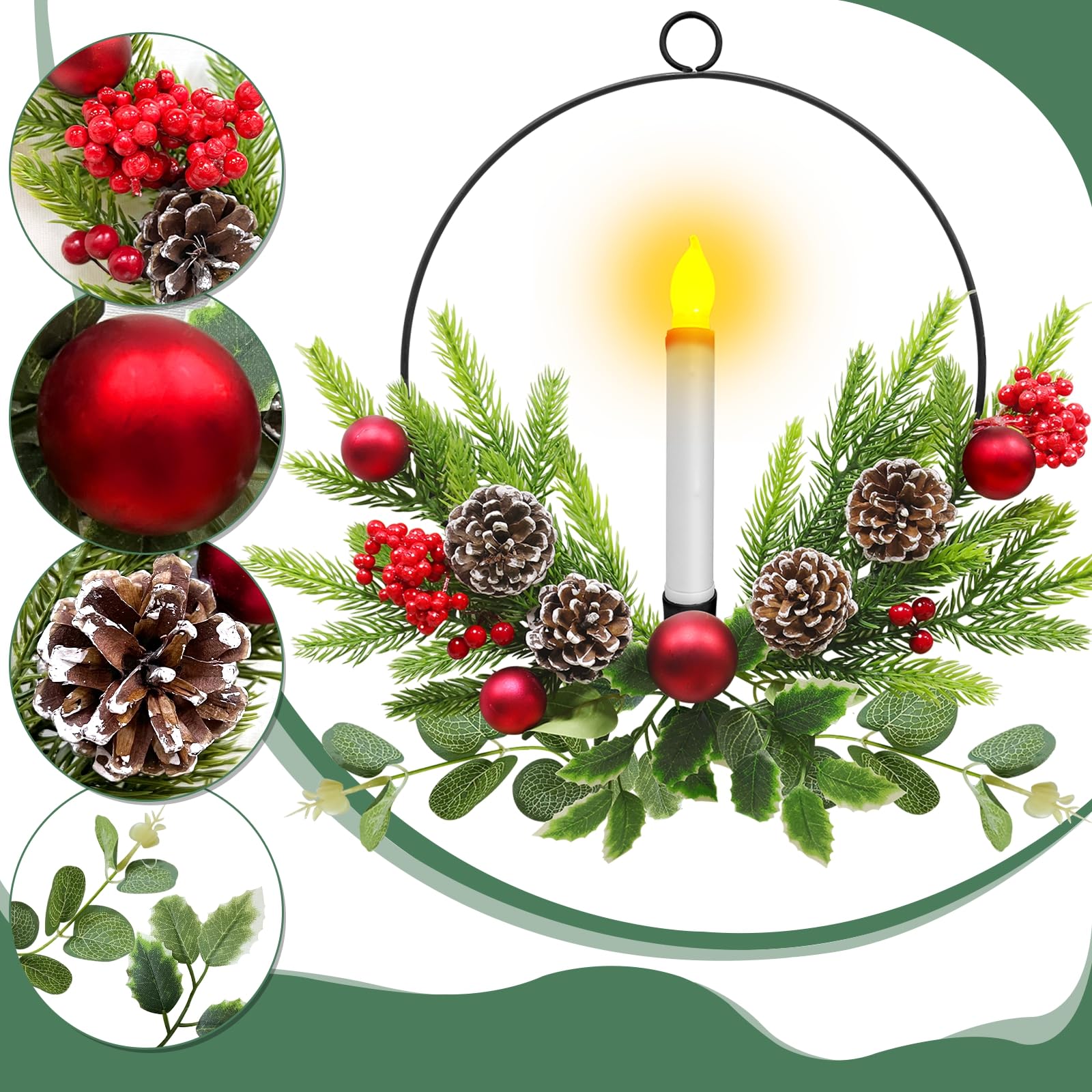 🎄CHRISTMAS ON SALE🎄Christmas Front Door & Window Wreaths with LED Candles & Timer Remote