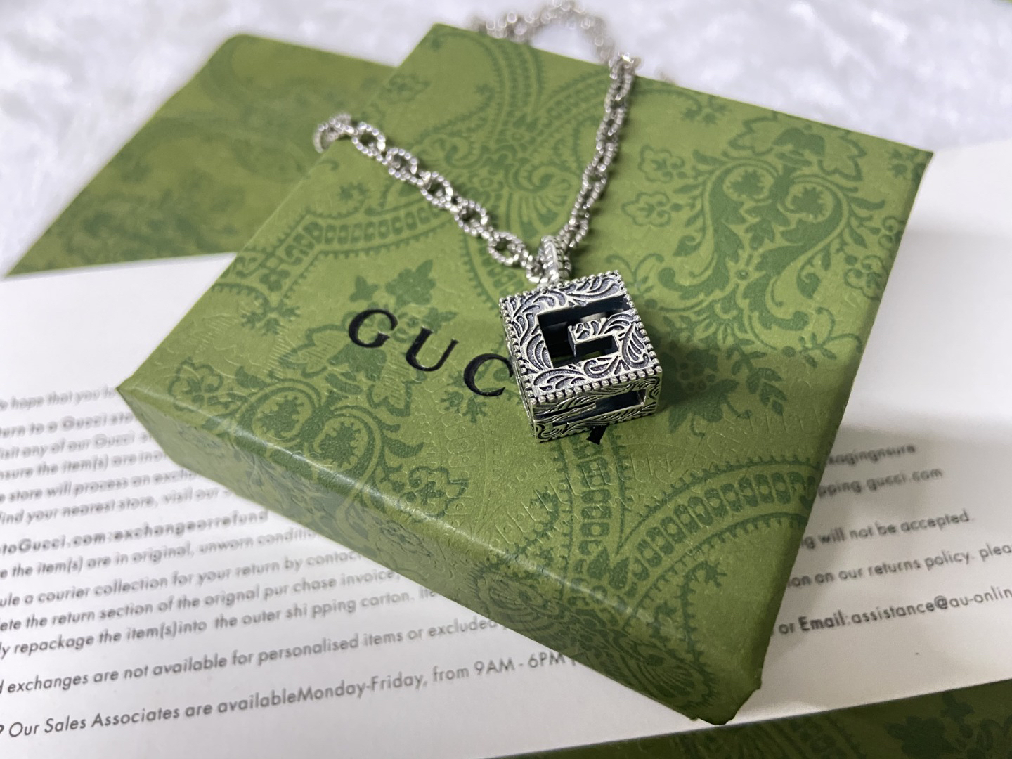 Gucci Braided Chain Textured Square G Necklace