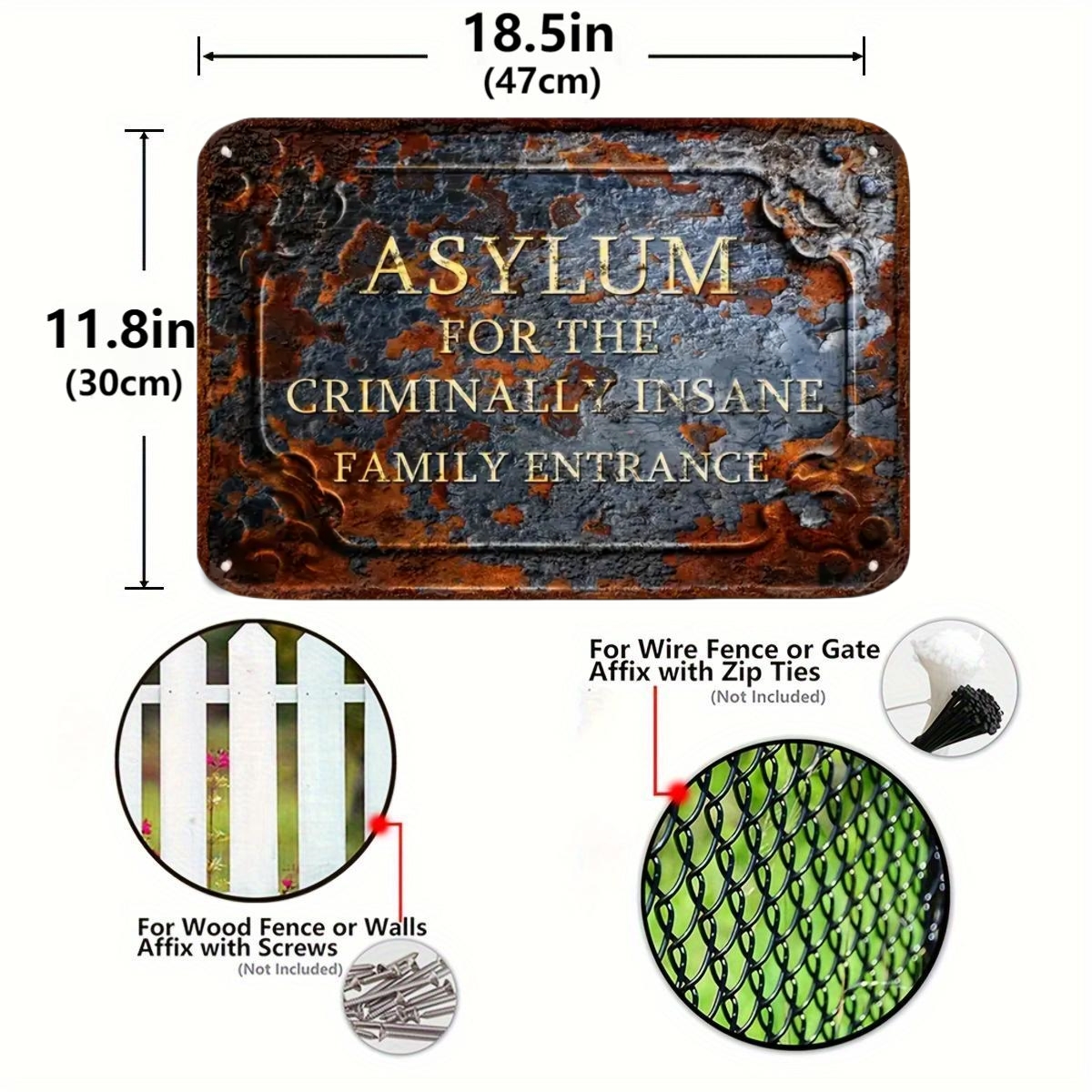 ON SALE🔥Asylum for the Criminally Insane Family Entrance - Fun Vintage Decor (18.5in x 11.8in)