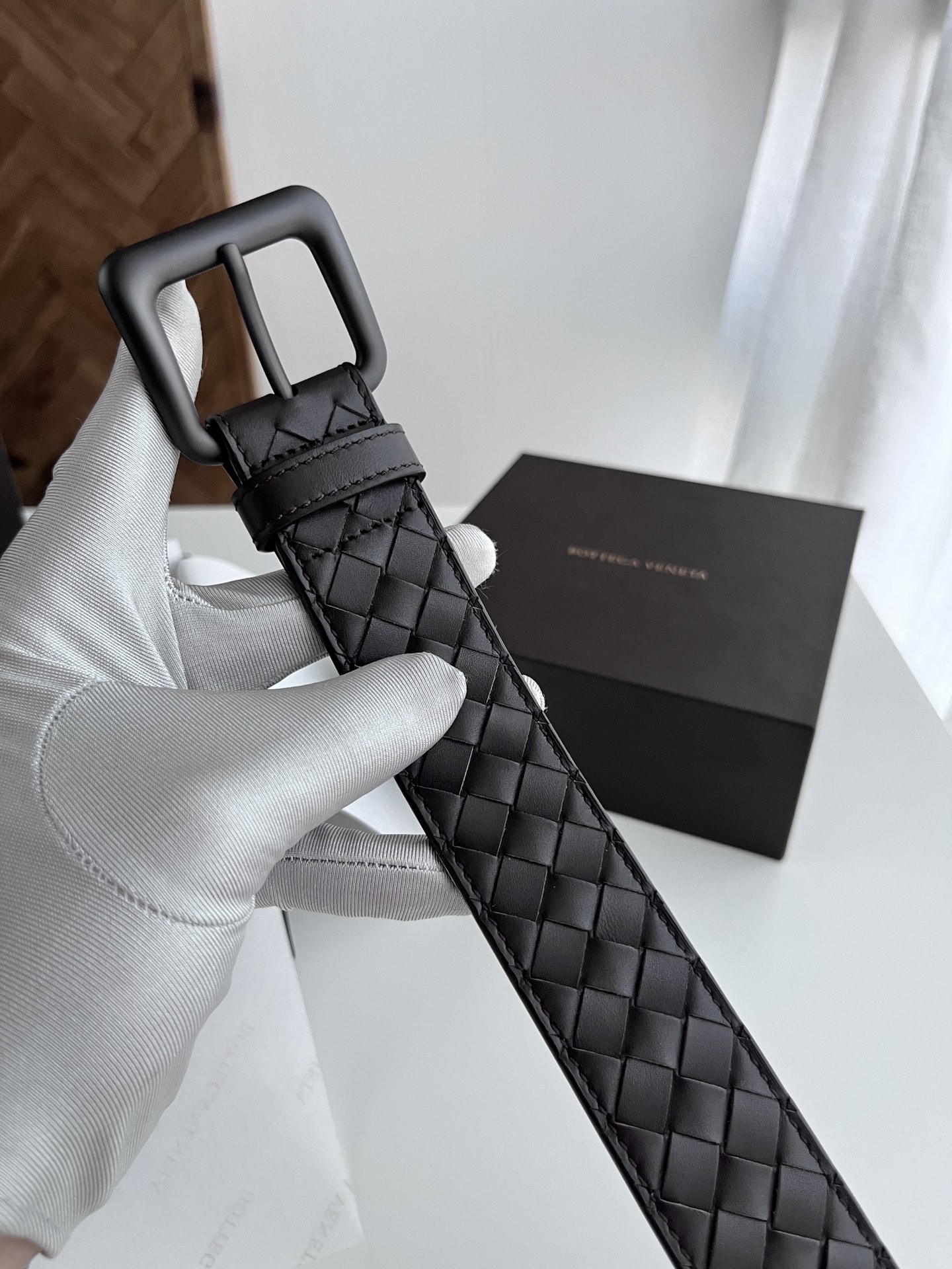 Bottega Veneta intreccio woven cowhide double-sided belt 3.5cm wide
