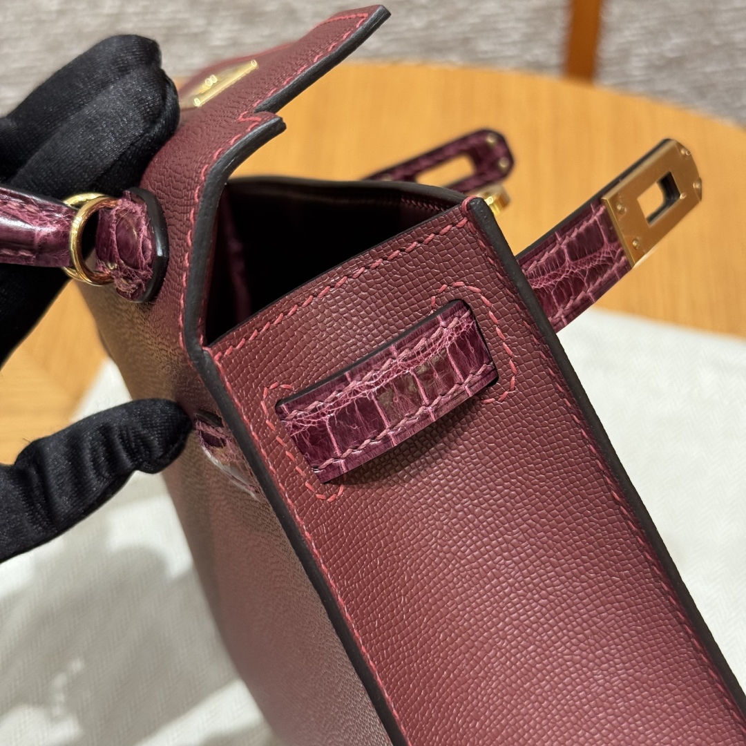 Hermes mini kelly 2 55Rouge H57Bordeaux (handmade)