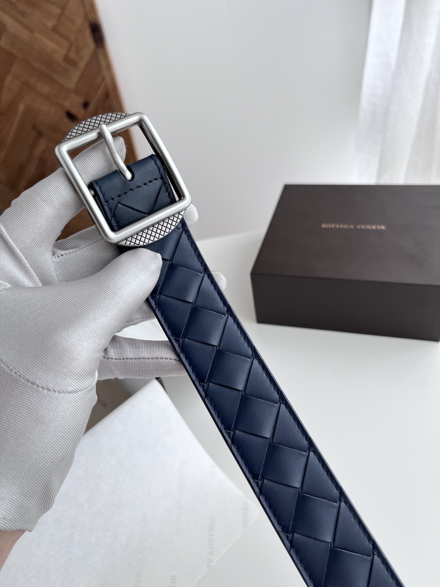 Bottega Veneta intreccio woven cowhide double-sided belt 3.5cm wide