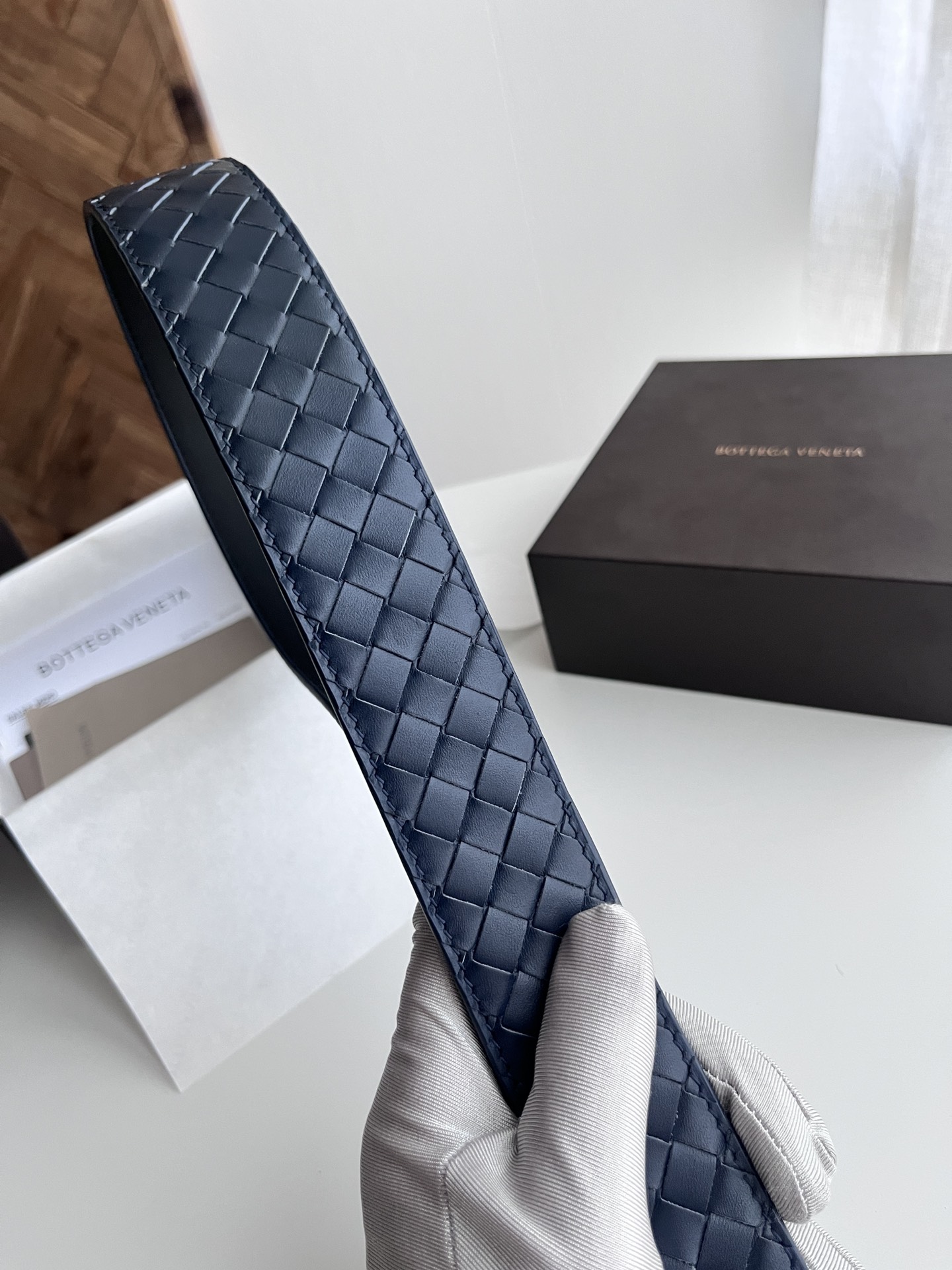 Bottega Veneta intreccio woven cowhide double-sided belt width 4.0cm