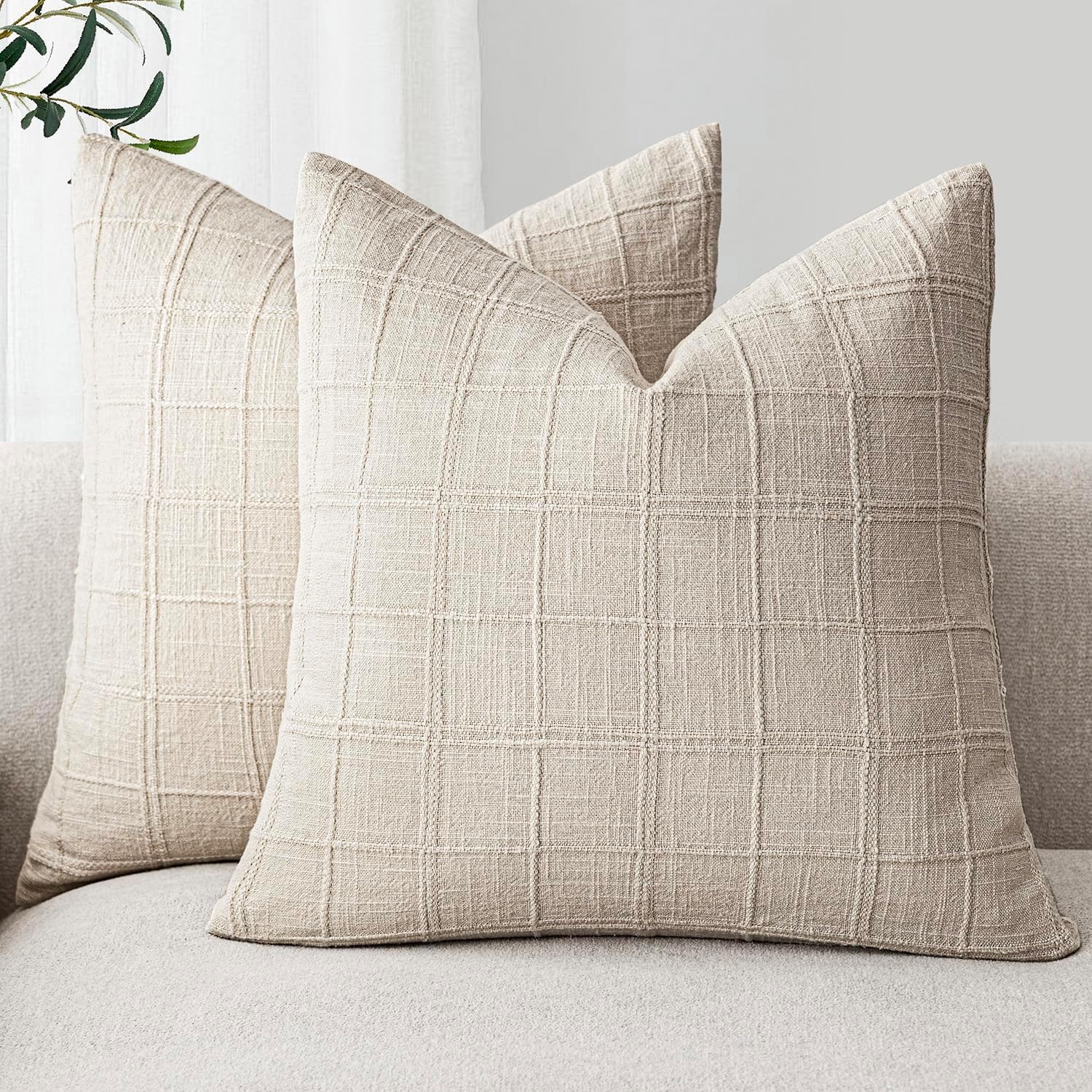 ON SALE🔥Set of 2 Decorative Linen Check Throw Pillow Covers