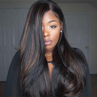 Luna N04 African American Silk Base Long Straight Wig