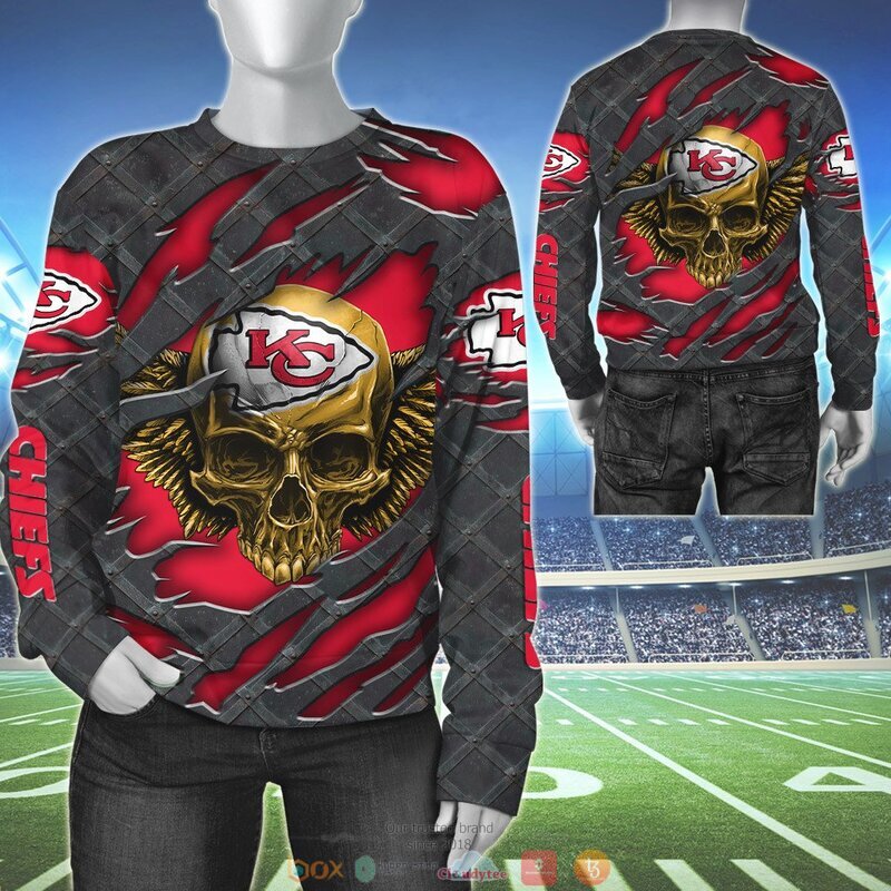 KANSAS CITY CHIEFS WINGS SKULL 3D HOODIE