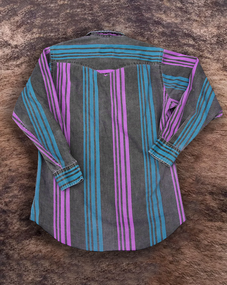 Men's Retro Casual Blue and Purple Striped Shirt