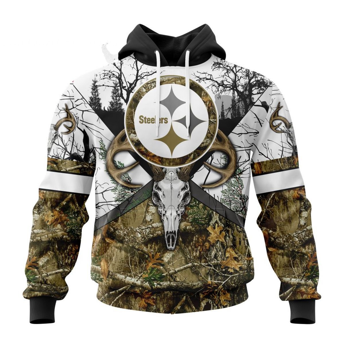 PITTSBURGH STEELERS DEER SKULL AND FOREST 3D HOODIE