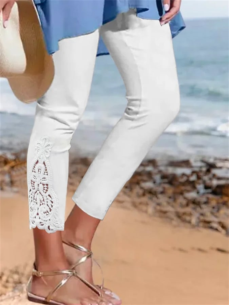 Elegant Hollow Lace Patch Comfy Leggings