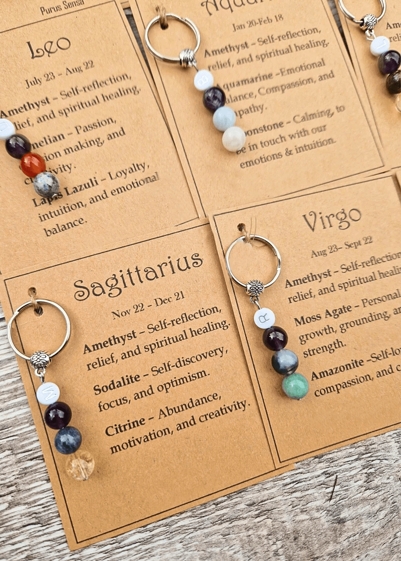 Personalised zodiac crystal keyring