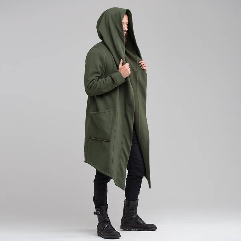 Autumn and winter pure color sweater cardigan overcoat for men hooded long style